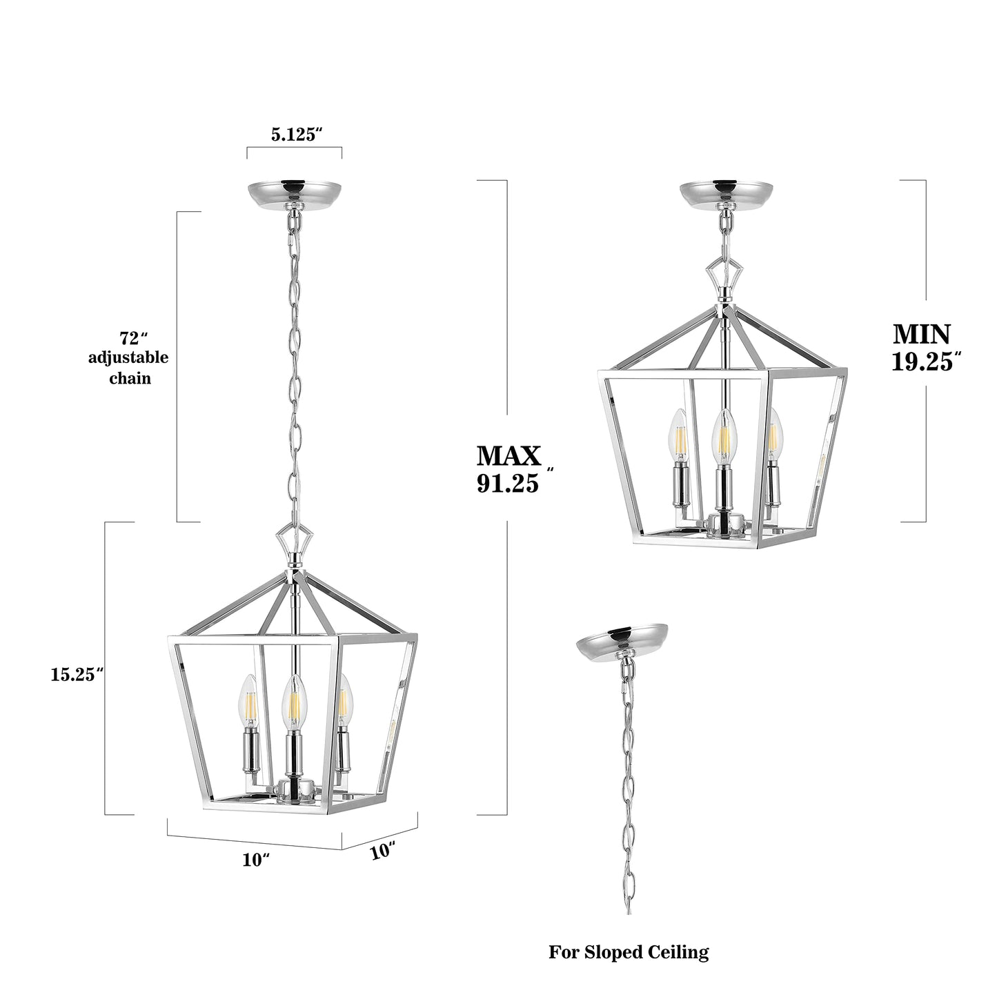 JONATHAN Y Pagoda Lantern LED Pendant Light, Dimmable Adjustable, 10in Chrome, Model JYL7601C, Iron Material