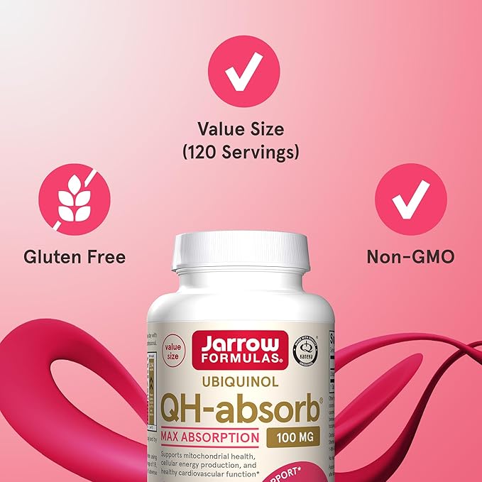 Jarrow Formulas® QH-Absorb®, 100 mg, Ubiquinol Dietary Supplement for Healthy Cardiovascular Function, 120 Softgels, 120 Day Supply