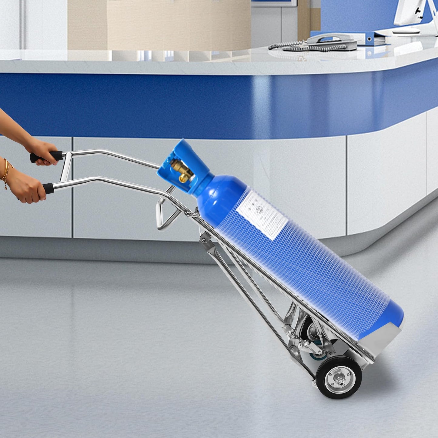 LyeXD Oxygen Tank Cart Dolly with Handles, Stainless Steel Gas Cylinder Cart Trolley Truck with Wheels, Multi Function Handcart for Hospitals, Clinics