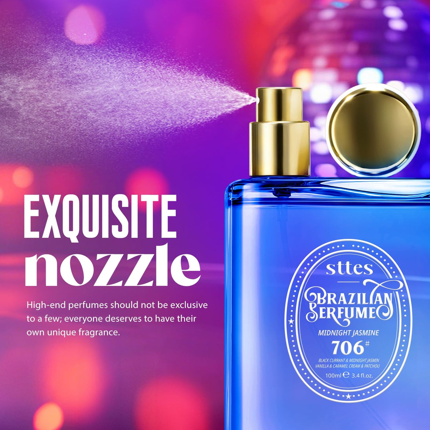 Sttes Perfume 706# (MIDNIGHT JASMINE) – Eau De Parfum 100ml (3.4 fl oz) – Black Currant, Jasmine, Vanilla
