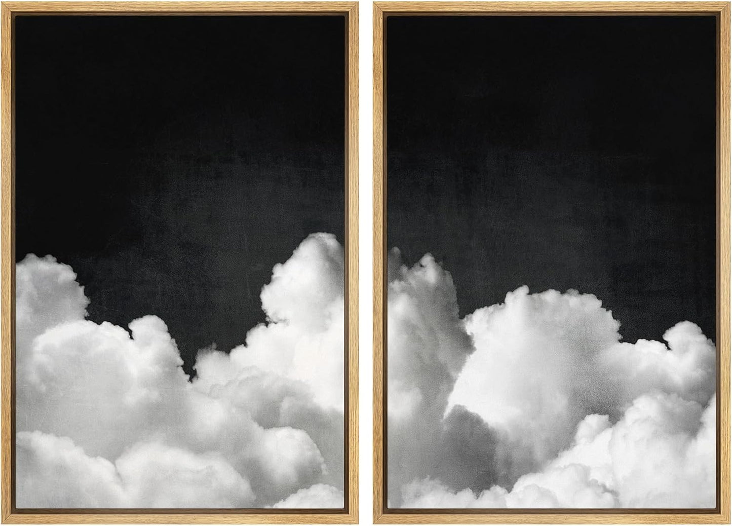 SIGNWIN Framed Canvas Print Wall Art Moody Black and White Cloud Illustrations Modern Art Decorative Contemporary for Living Room, Bedroom, Office - 16"x24"x2 Natural