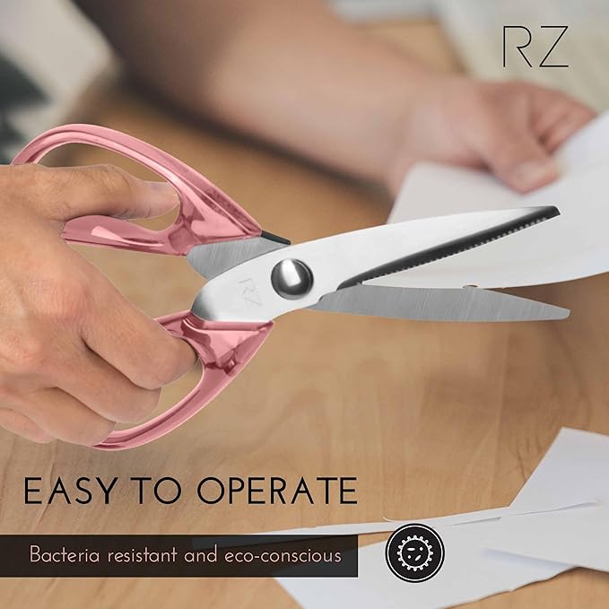 Rachel Zoe All Purpose Scissors, Scissors for Office, School or Art, Stainless Steel Sharp Shears with Large Handles, Dishwasher Safe (Pink/Silver)