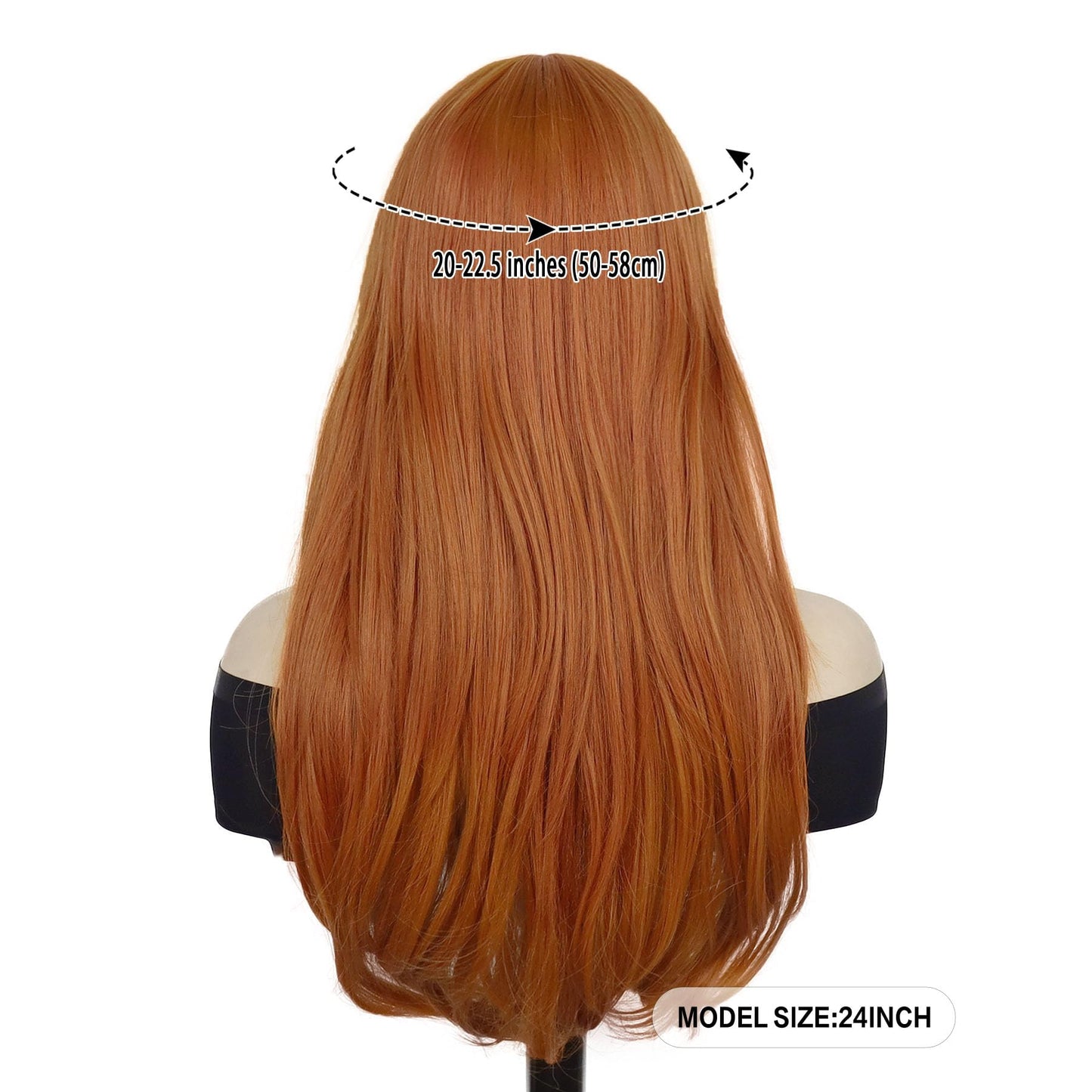 GNIMEGIL Stunning Long Straight Synthetic Wigs for Women in Copper Color Orange Wig with Bangs - Ideal for Style Seekers
