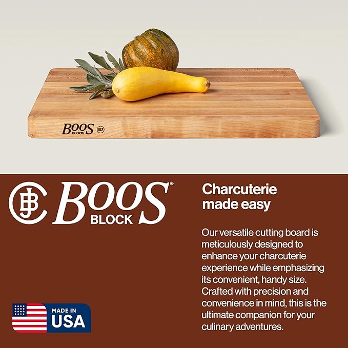 John Boos Chop-N-Slice Series Rectangular Wooden Maple Cutting Board 20”x15” – 1.25” Thick, 10-lb Reversible Butcher Block with Eased Corners & Edge-Grain – Made in the USA