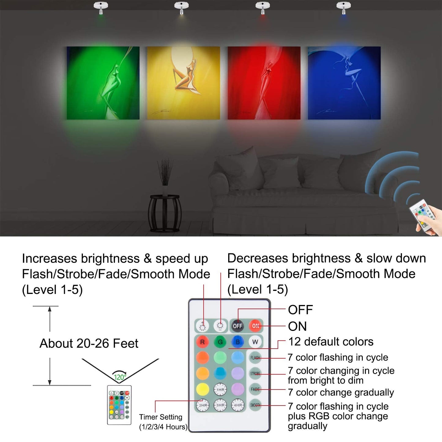 LUXSWAY Mini Accent Spotlight, Battery Operated LED Puck Light, Dimmable, 12 Color Changing, White Silver Head, 2 Pack