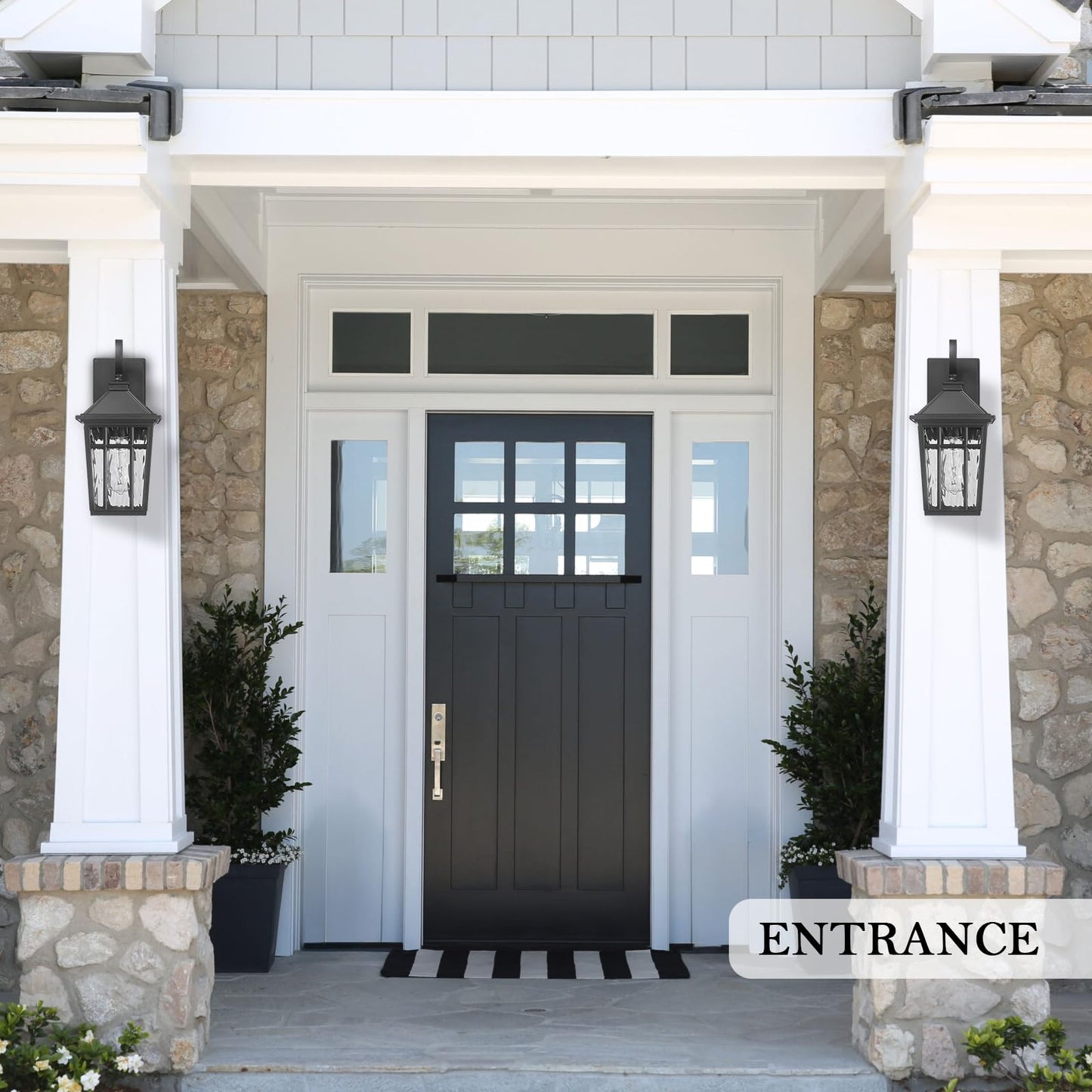 Darkaway Outdoor Wall Lights For House  Exterior Lighting Fixtures Wall Mount Outside Porch Lights Waterproof Black Outdoor Sconce Lights With Water Ripple Glass For Patio Garage Front Door