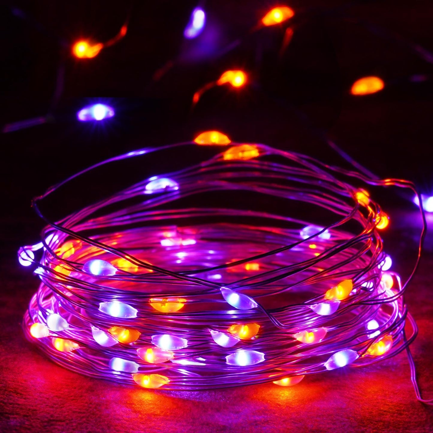 EXF 50 LED Fairy Lights 4-Pack, Waterproof, Battery Operated, 16FT, Orange and Purple, Model YHY-BO50LED