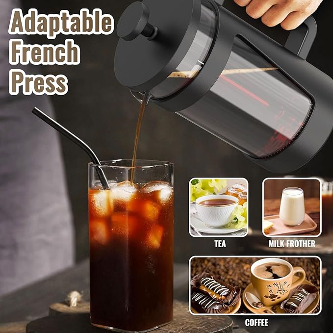 RAINBEAN 21 Oz French Press Coffee Maker, Small Coffee Press, Coffee Brewer With 3 Level Filtration, Perfect for Tea Lovers - 2-4 cups Capacity