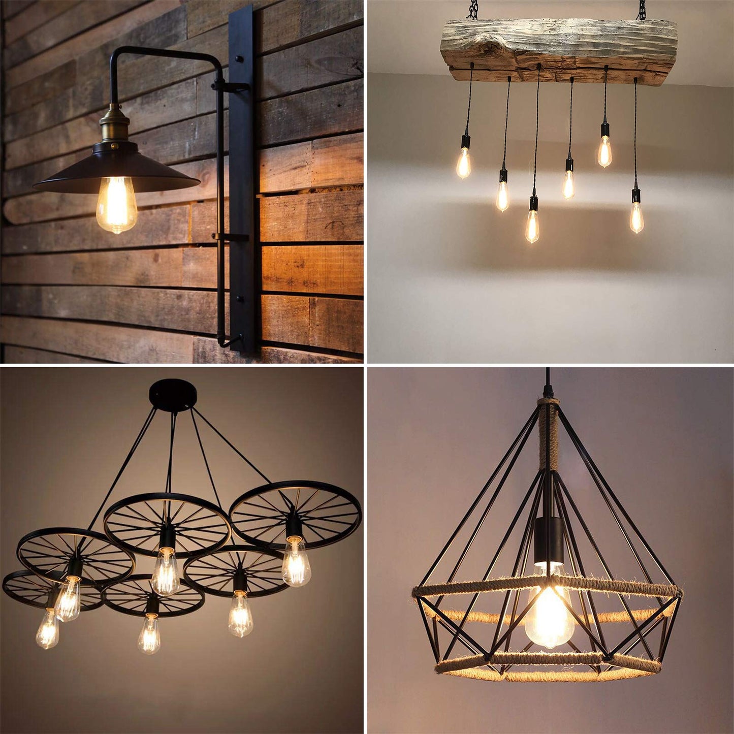 Ascher Vintage Led Edison Bulbs, 6W Equivalent, Warm White 2700K, Clear Glass, Pack Of 4, E26 Medium Base, Non-Dimmable