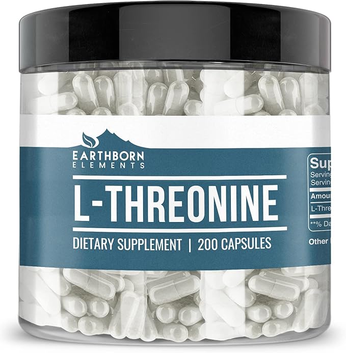 Earthborn Elements L-Threonine 200 Capsules, Essential Amino Acid, Pure & Undiluted, No Additives