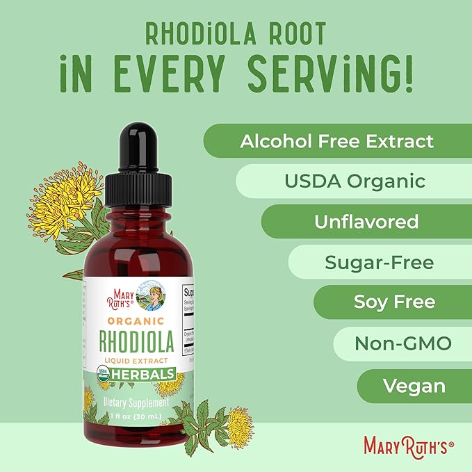 Rhodiola Rosea Supplement by MaryRuth's | USDA Organic Herbal Extract | Nootropic | Focus Supplement | Non-GMO | 30 Servings