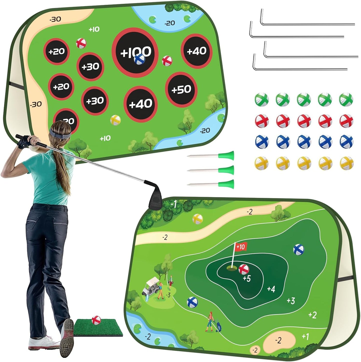 Golf Chipping Game Set - Double-Sided Sticky Golf Game with Club,Turf Mat, 20 Sticky Balls & 3 Tees, Portable Yard Golf Game for Indoor Outdoor Golf Practice Mat, for Men & Golf Lovers