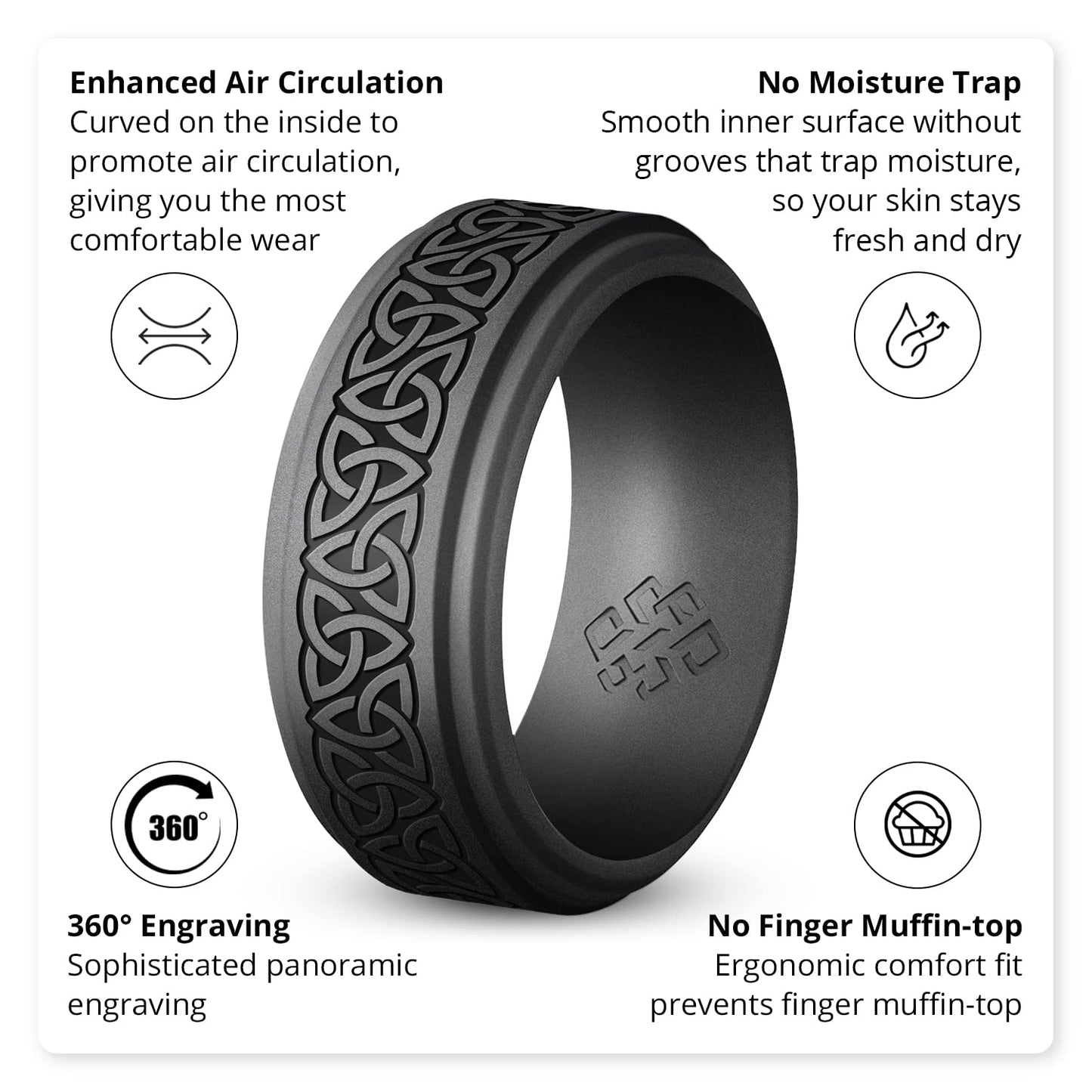 Knot Theory Trinity Silicone Ring for Men - Cosmic Purple Size 11, Breathable Comfort Fit 8mm Bandwidth