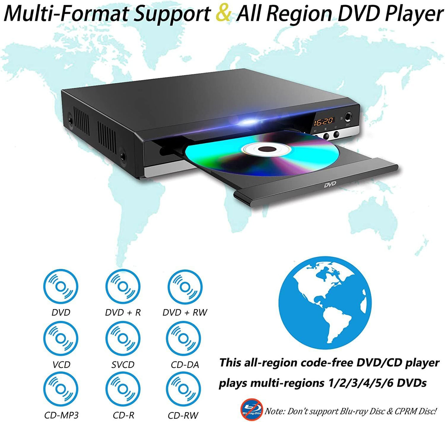 1080P Dvd Player For Tv Cd Player For Home Hdmi And Rca Cables Remote Control Usb Input All Region Free Breakpoint Memory Suppor