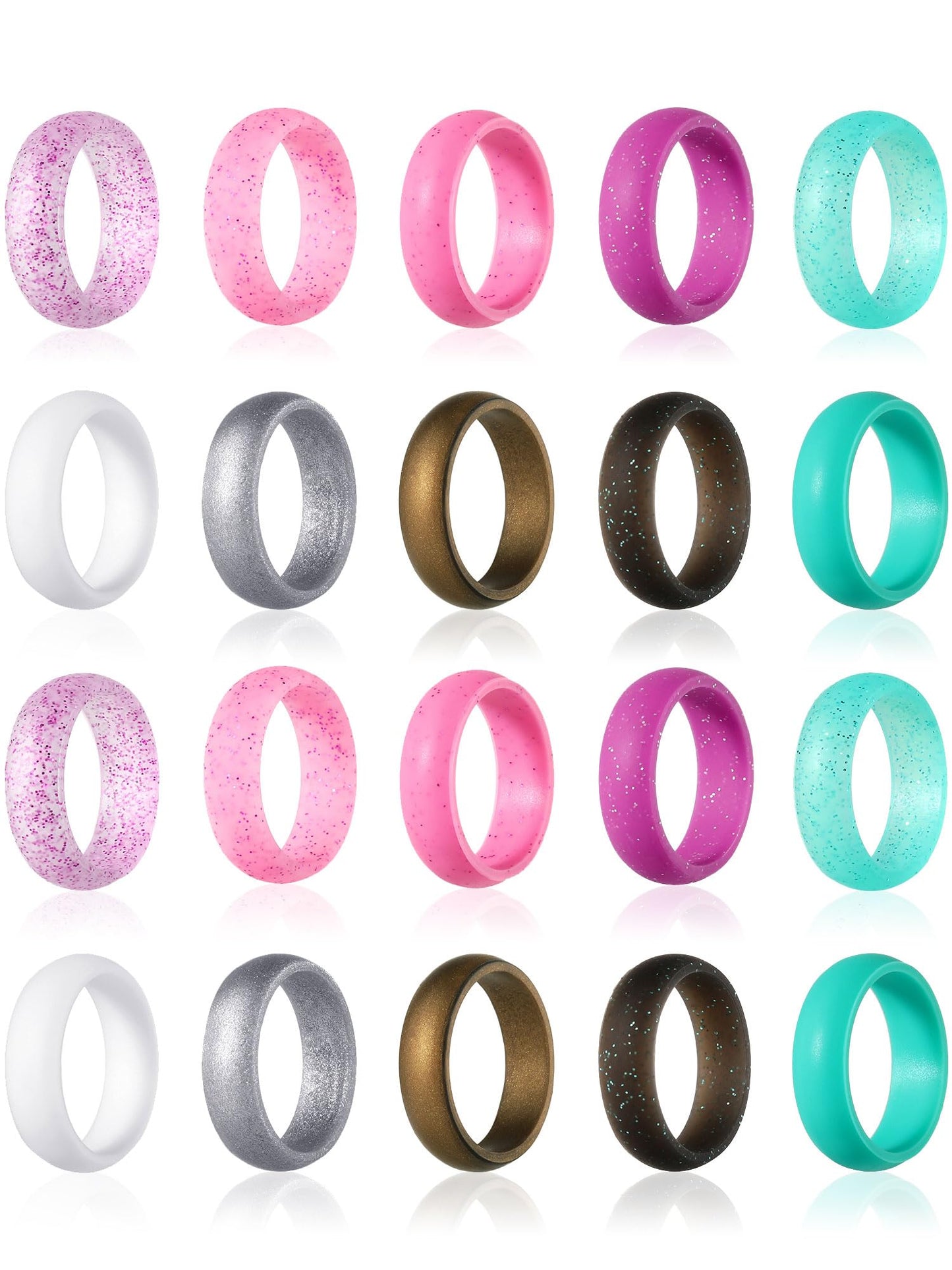 Hicarer 20 Pieces Silicone Wedding Ring for Women, Thin Stackable Silicone Ring for Her Wide Glitter Rubber Bands Wedding Sport