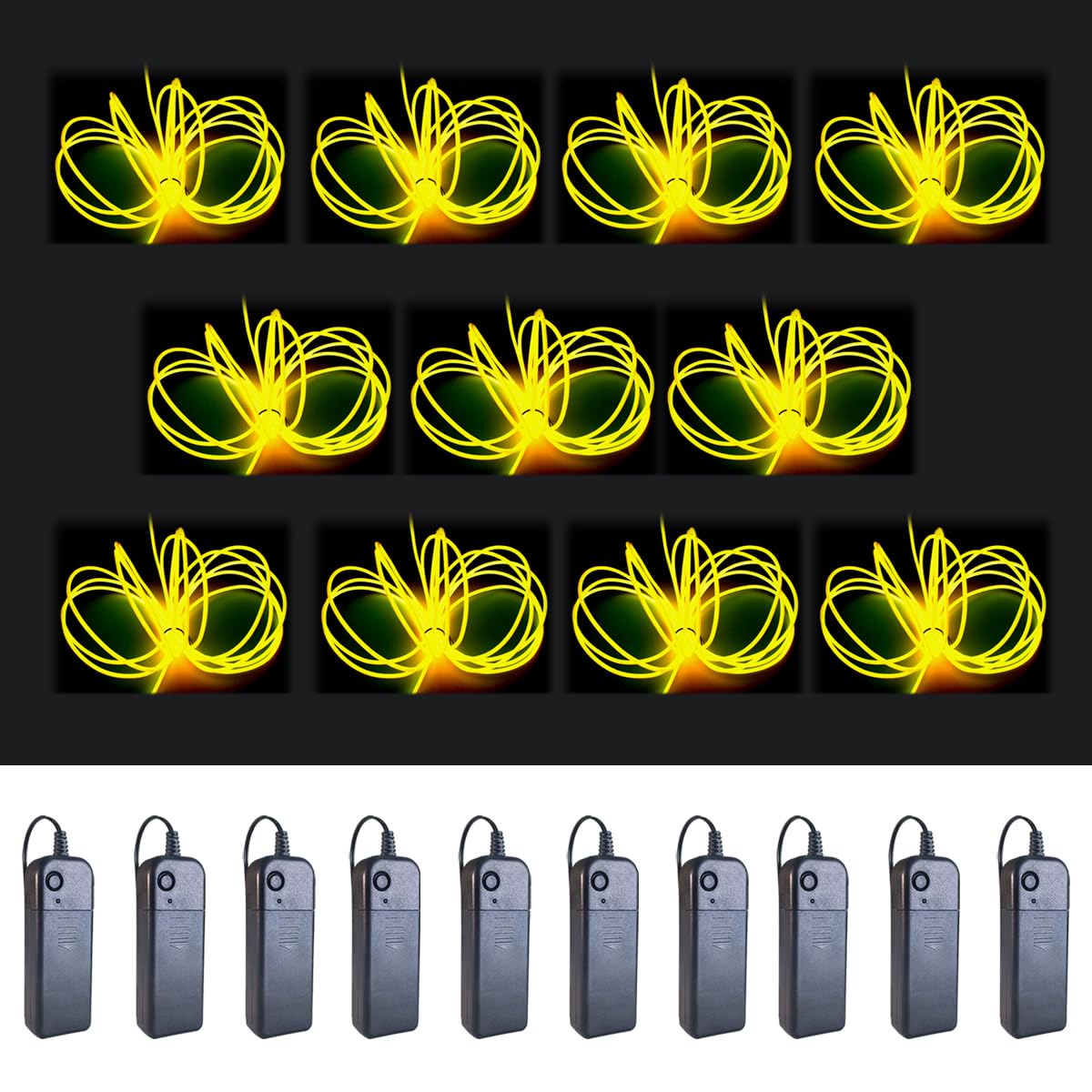 Maxlax El Wire Yellow 10-Pack  16.4Ft/5M Neon Light Wire With Noise Reduction And Battery Pack