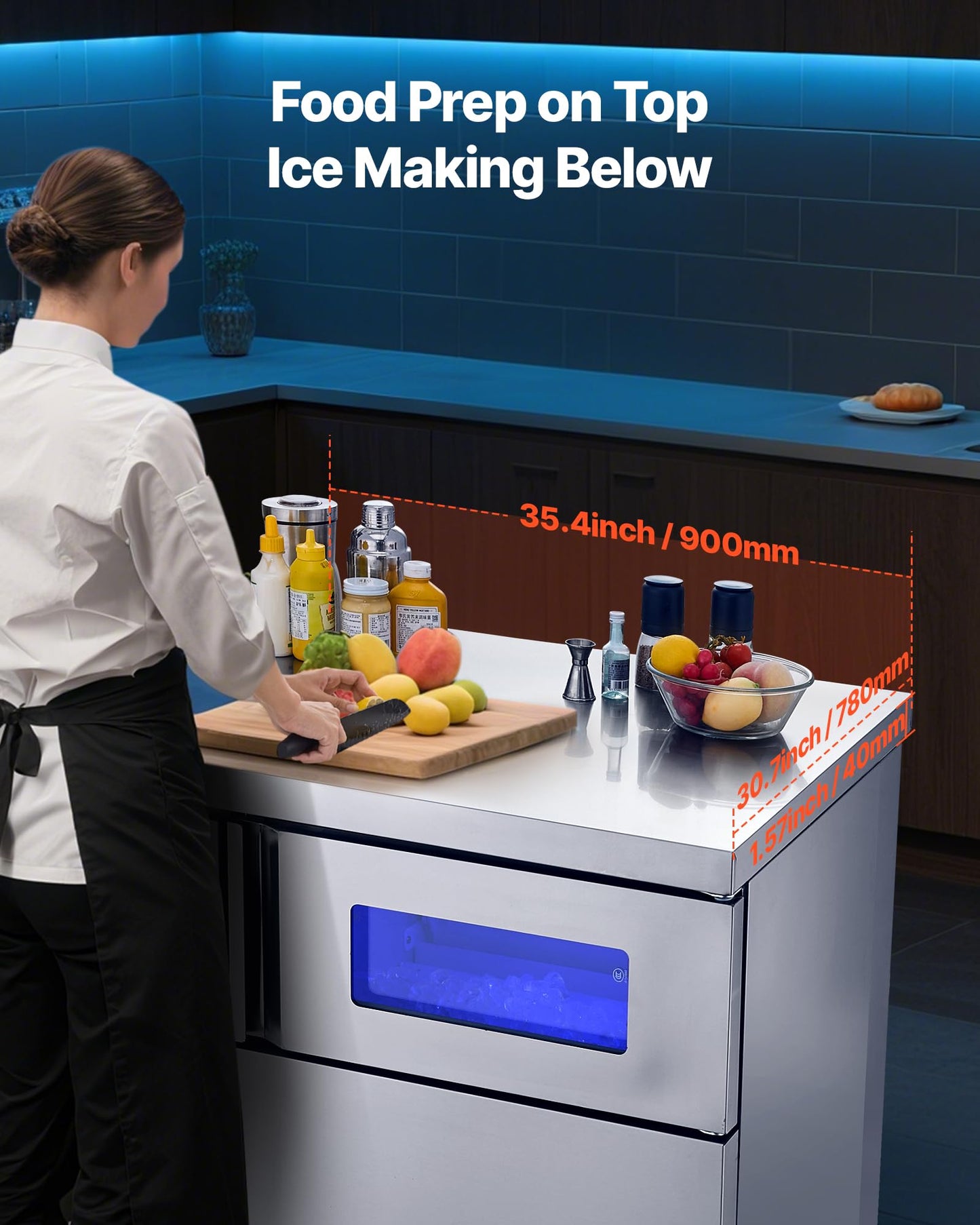 Vevor Commercial Ice Maker Machine, 220 Lbs/24H Stainless Steel Ice Machine With Worktop, 66 Lbs Storage & 108 Cubes/Cycle, Self