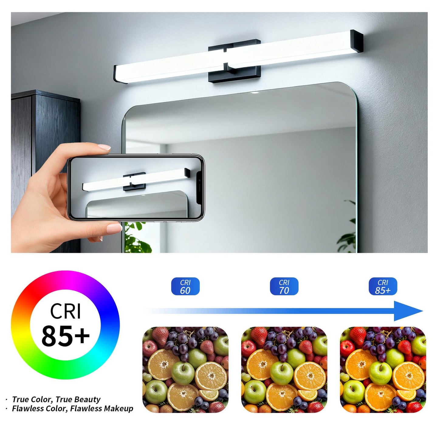 Bathroom Light Fixtures: 31.5Inch Etl Certified Bathroom Vanity Light 5000K Cool White 36W 2500Lm - Modern Black Led Vanity Light Elegant Clear Shade  Bathroom Lighting Fixtures Over Mirror Dimmable