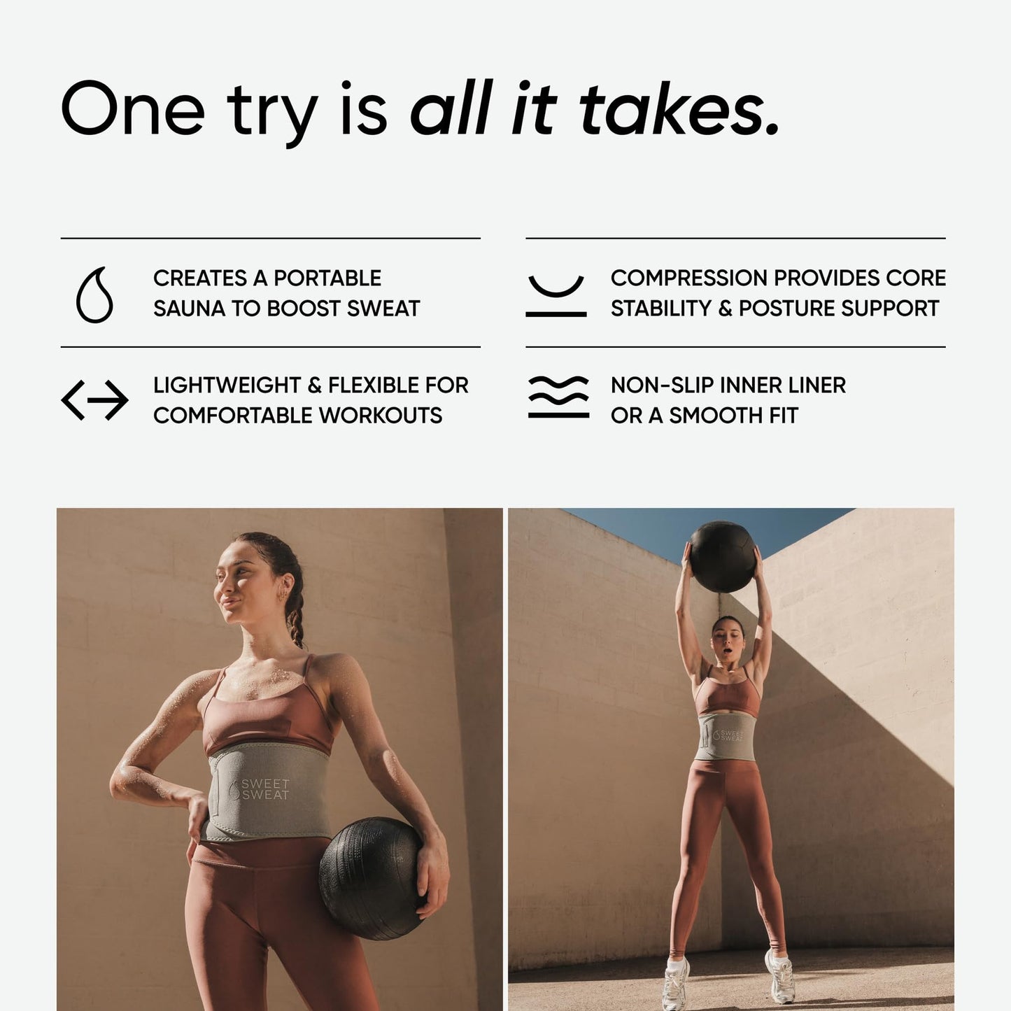Sports Research Sweet Sweat Waist Trimmer (Core Series) - Premium Sweat Enhancing Fitness Band for Women & Men - Adjustable Fit · Latex-Free Neoprene - Matte Grey, Large