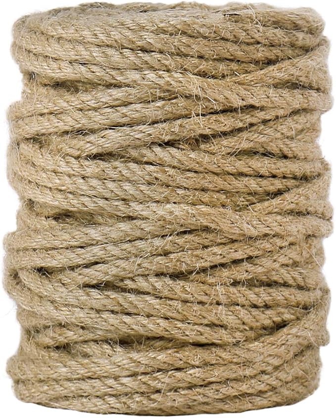 Tenn Well 5mm Jute Rope, 100 Feet 4Ply Twisted Heavy Duty and Thick Twine Rope for Gardening, Crafting, Bundling, Cat Scra...