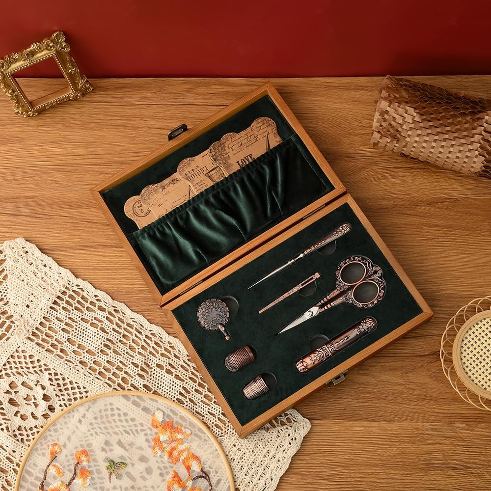 Vintage Embroidery Scissors Set, European Style Stainless Steel Sewing Tools for Sewing, Craft, Art Work, Needlework, Copper