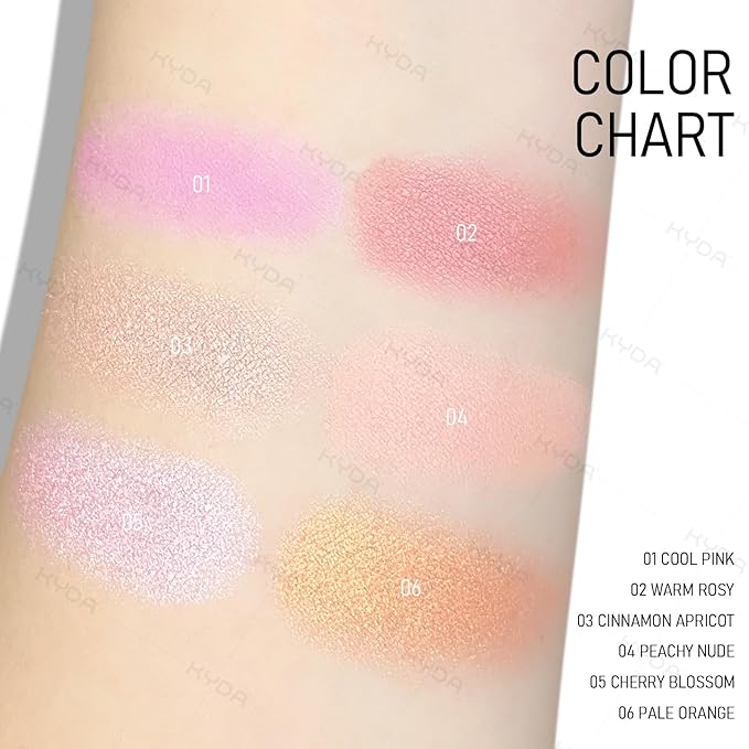 KYDA Cool Tone Shimmer Blush, Gradient Cinnamon Apricot Color, Micro-fine Shimmer Powder Blush, Soft Buildable Cheek Color, Lightweight Smooth, Multiuse Blusher Compact