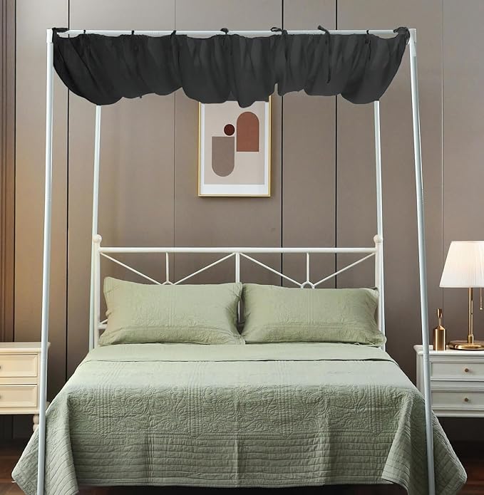 Pleated Black Canopy Bed Curtains for Top of Bed，Romantic Princess Sheer Canopy Bed Curtains，Canopy Bed Scarf for Girls(Queen,Black)