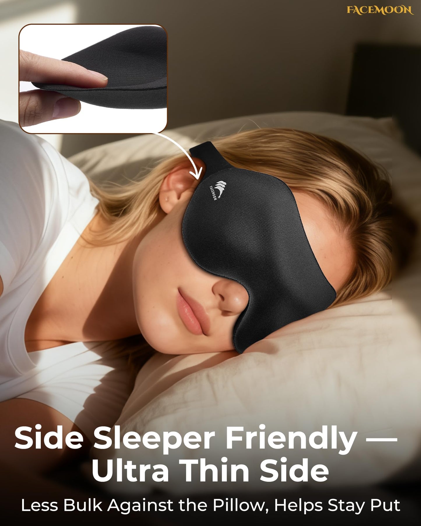 Eye Masks for Sleep Light Blocking: Lightweight 3D Contoured Sleep Mask for Men - Zero Pressure Blindfold Airplane Travel Essentials - Perfect for Night Shift Meditation College Dorm (Black)