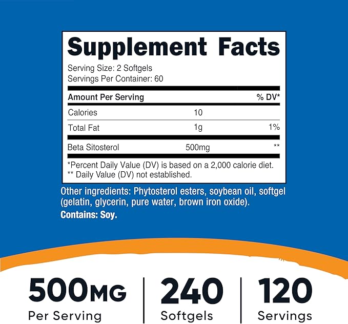 Nutricost Beta Sitosterol 240 Softgels, 500mg - GMO Free, Gluten Free Supplement, 120 Servings