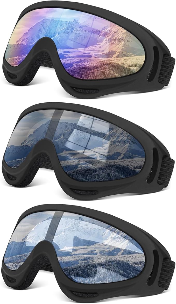 TURVSTPC 3 Pack Ski Goggles ATV Dustproof Dirt Bike Goggles UV Protection Foam Anti for Ski Racing Riding, Off Road Waterp...
