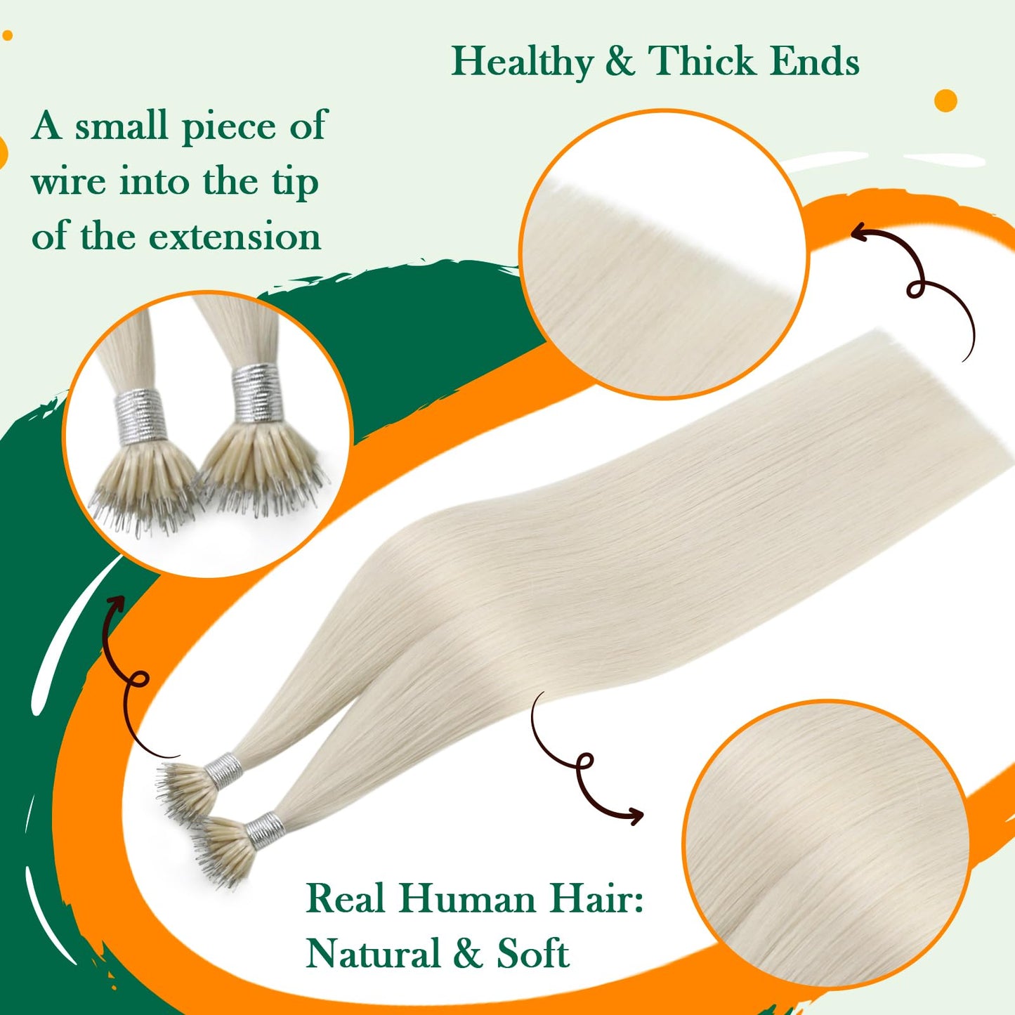 Easyouth Blonde Nano Hair Extensions Natural Nano Ring Hair Extension White Blonde Nanos Human Hair Extensions Comfort Fit 16 In