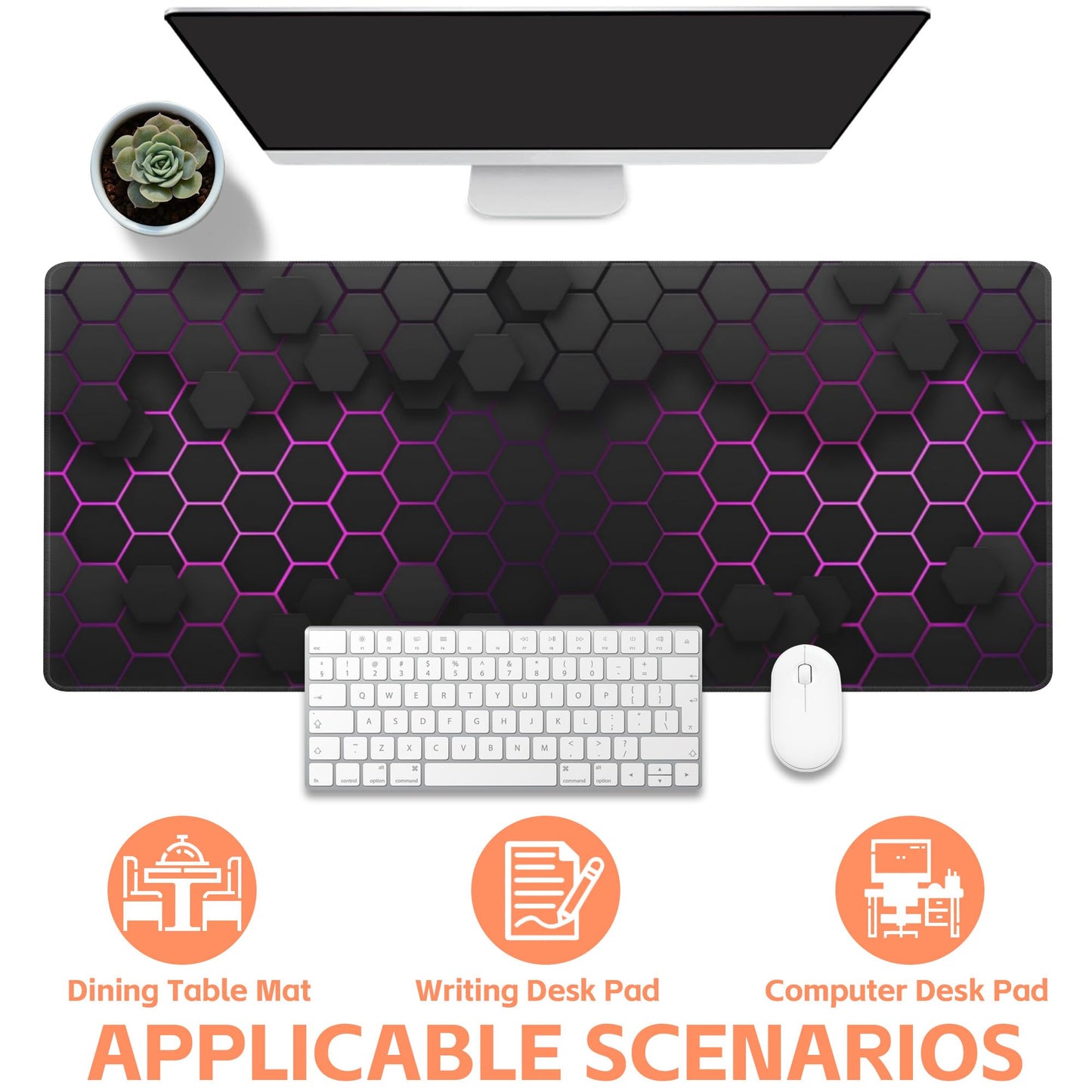NIYLYNSYN Mouse Pad Large Electric Glow Hexagonal Non-Slip Gaming Desk Mat with Stitched Edge Laptop Keyboard Desk Pad for Work Home Gaming (35.4 x 15.7 Inches)