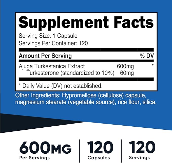 Nutricost Turkesterone Dietary Supplement 600mg, 120 Capsules - Vegetarian, Non-GMO & Gluten Free