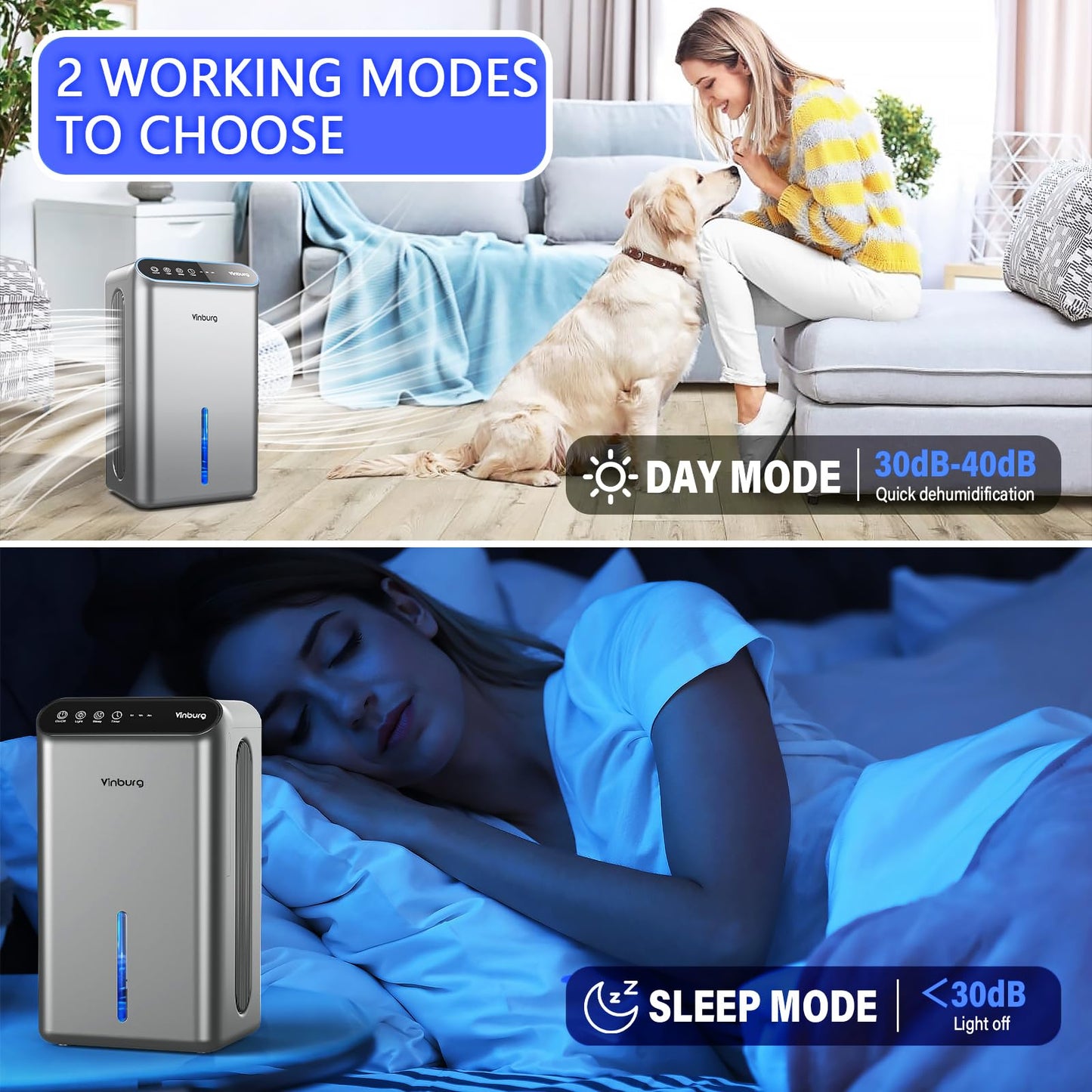 Dehumidifiers For Home (85 Oz Water Tank, 800 Sq.Ft) Quiet Small Dehumidifier For Basement Bedroom Bathroom With Drain Hose, 3 G