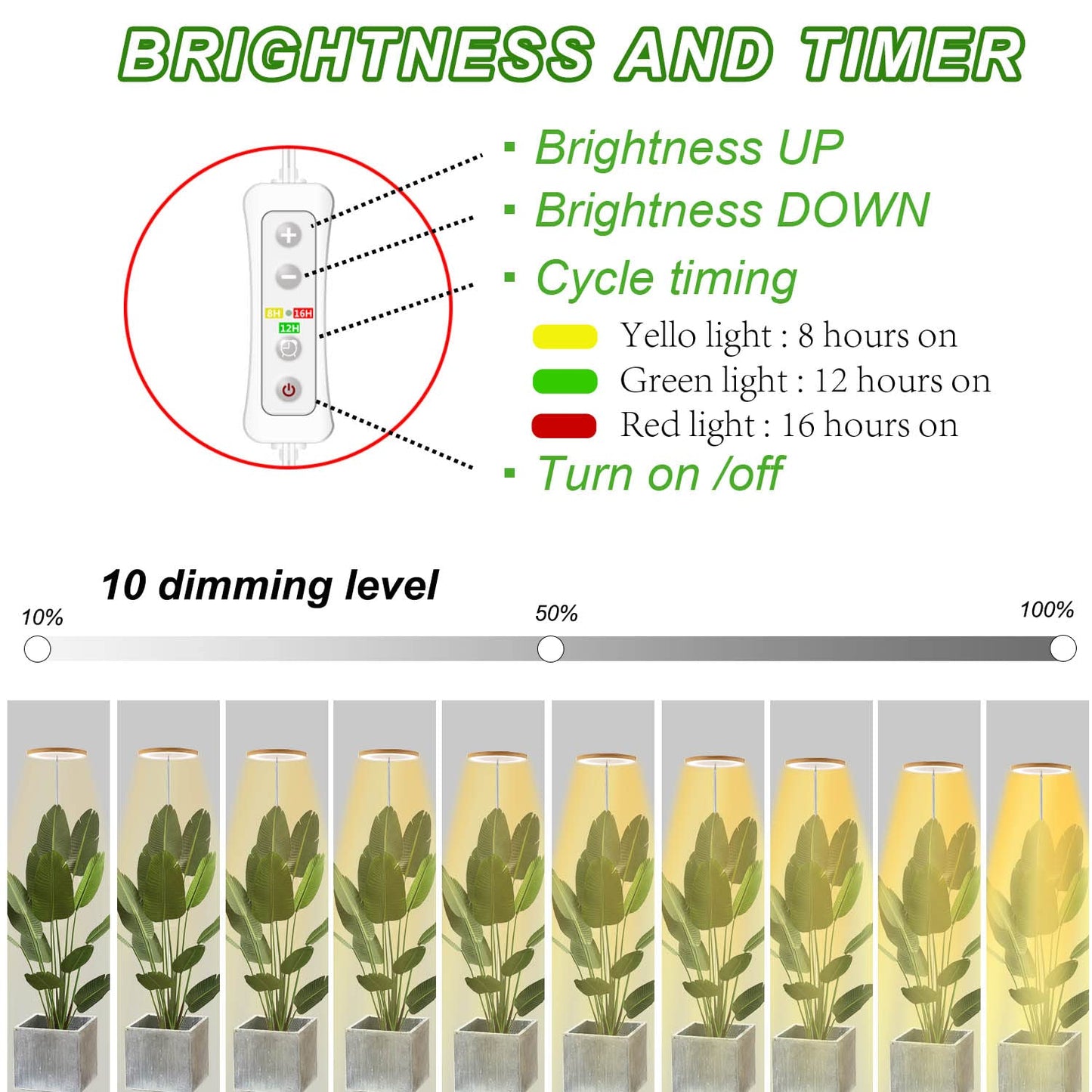 yadoker LED Grow Light Full Spectrum, Height Adjustable, 1 Pack, Bamboo, Model BAM-16
