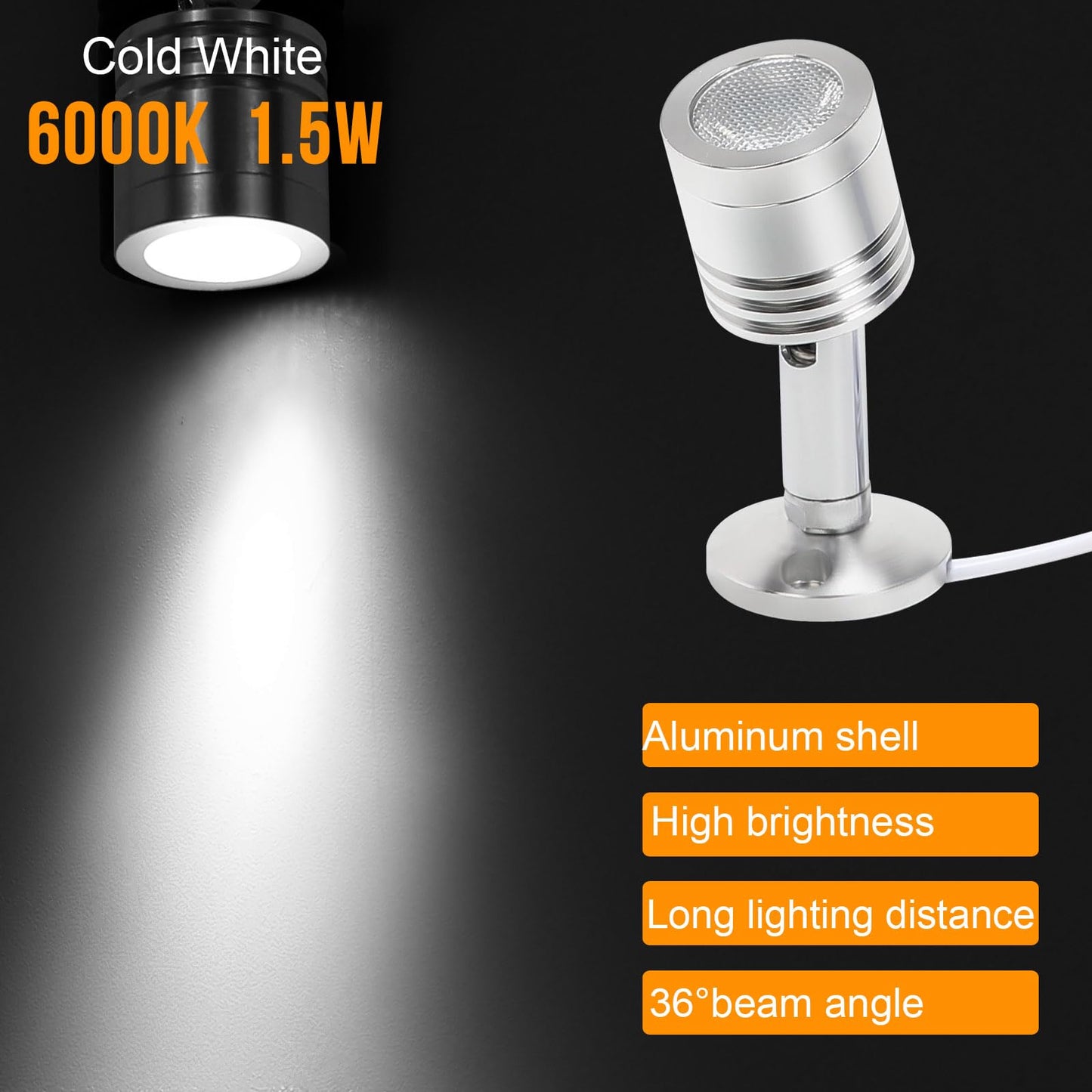Taysing LED Spot Light - Indoor Accent Lighting, Cold White, Aluminum, 6 Pack, Push Switch