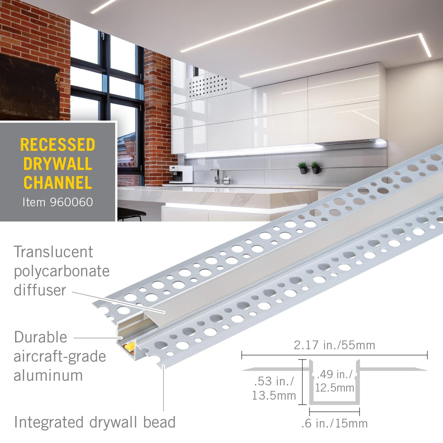 Armacost Lighting Recessed Drywall Mount Led Tape Light Mounting Channel 5-Pack  Silver  960060