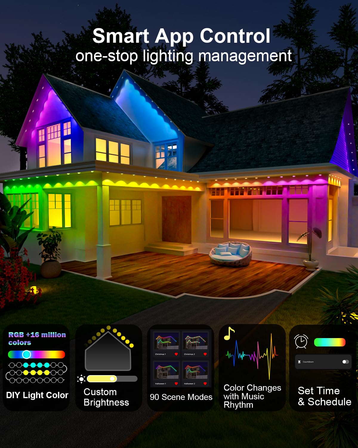 Tropwellhouse Permanent Outdoor Light Pro  50Ft With 36 Rgb+Ic Led Lights  90 Scene Modes  Ai Light Design  Ip67 Waterproof For Halloween Christmas Decor And Daily Lighting  Work With Alexa  Google
