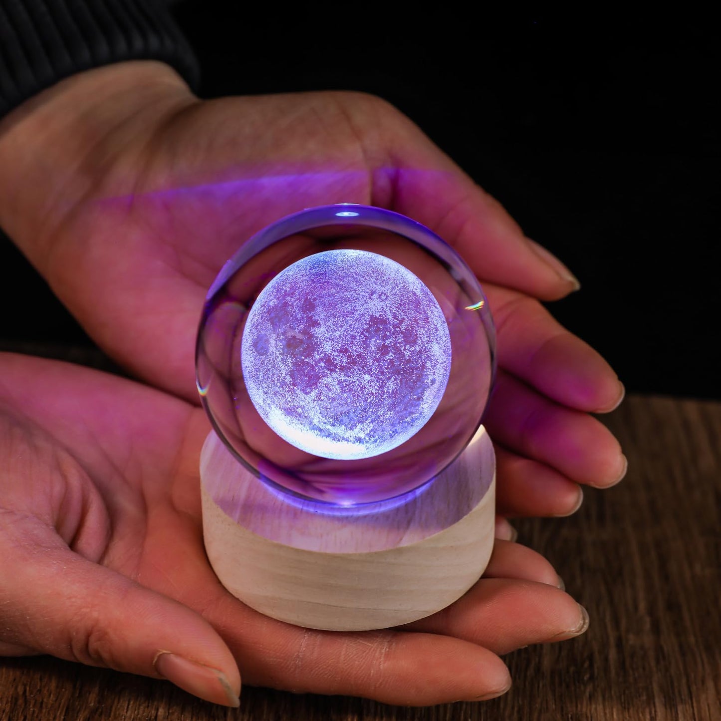 Qianruna 3D Moon 60Mm Crystal Ball Astronomy Universe Gifts 3D Moon Model Led Lamp Globe Night Light Physics Gifts For Kids Men Women Him Her Dad Science Teacher