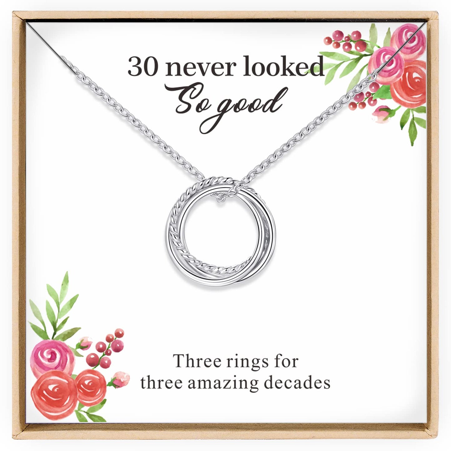 Annamate 30th Birthday Gifts for Women, 925 Sterling Silver Infinity 3 Circle Three Decades Necklace, Mom Gifts, Mothers Day Jew