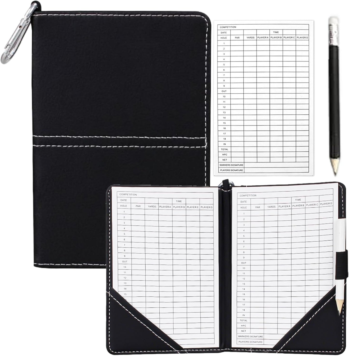 Golf Scorecard Book, Golf Scorecard Holder, PU Leather Scorecard Holder Cover Yardage Book Cover with Pencil & Golf Ball Marker Golf Score Counter Book for Men Women, Golf Yardage Book