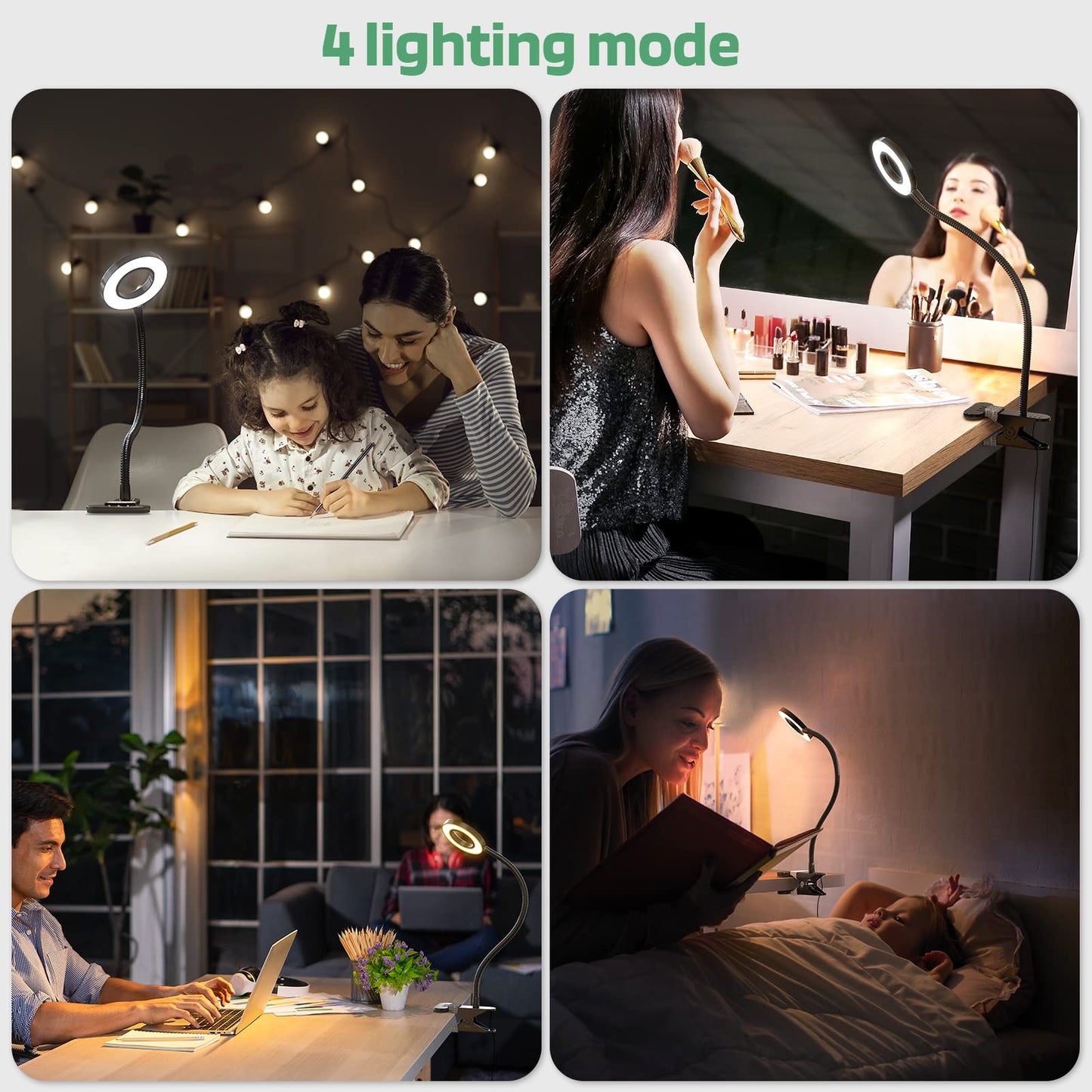 GLORIOUS-LITE 36 LED Clip on Light, 4 Modes, 360° Gooseneck, Metal, Black, Model AS-0108