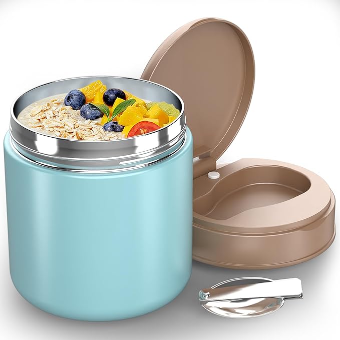 Insulated Food Jar for Kids - 15.2 Oz, Thermo for Hot Food, Soup Thermo, Insulated Food Container, Termos Para Comida Caliente, Width Mouth Stainless Steel Lunch Box with Spoon, Blue