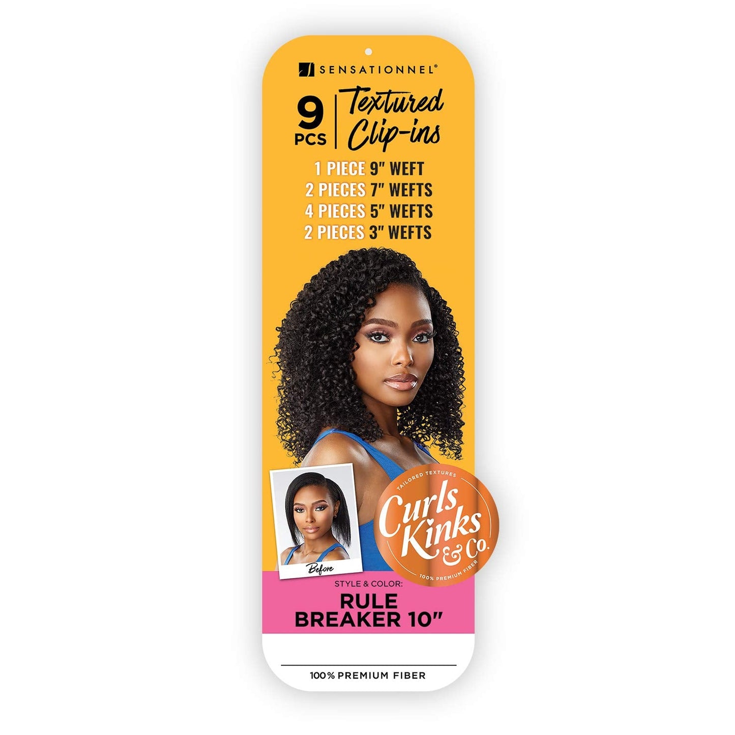 Sensationnel Curls Kinksandco Clip In - Rule Breaker 10 Inch 9 Piece Pack Easy to Use Clips for Natural 3C to 4C Hair (1B OFFBLA