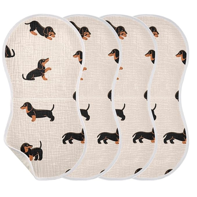 Muslin Baby Burp Cloths Set of 2, Soft Absorbent Cute Dogs Dachshunds Muslin Washcloths, Bibs, Face Towel for Newborn Boys Girls, 22 x 11 Inch