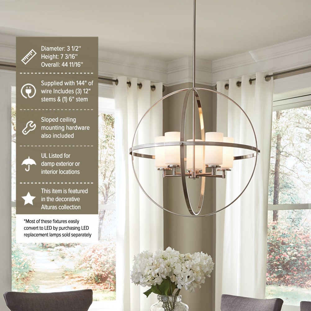 Sea Gull Lighting Alturas Mini-Pendant Fixture, One-Light, Brushed Nickel, Model 6124601-962, Alloy Steel