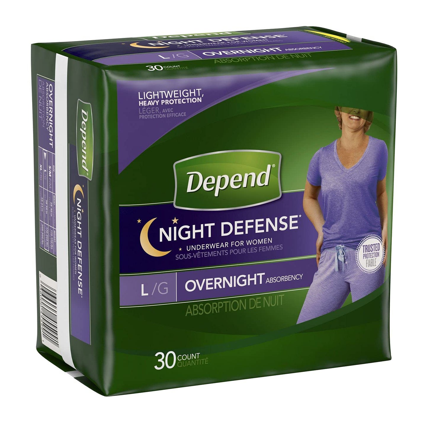 Depend Night Defense Incontinence Overnight Underwear for Women, L, 14 Underwear (Pack of 2)