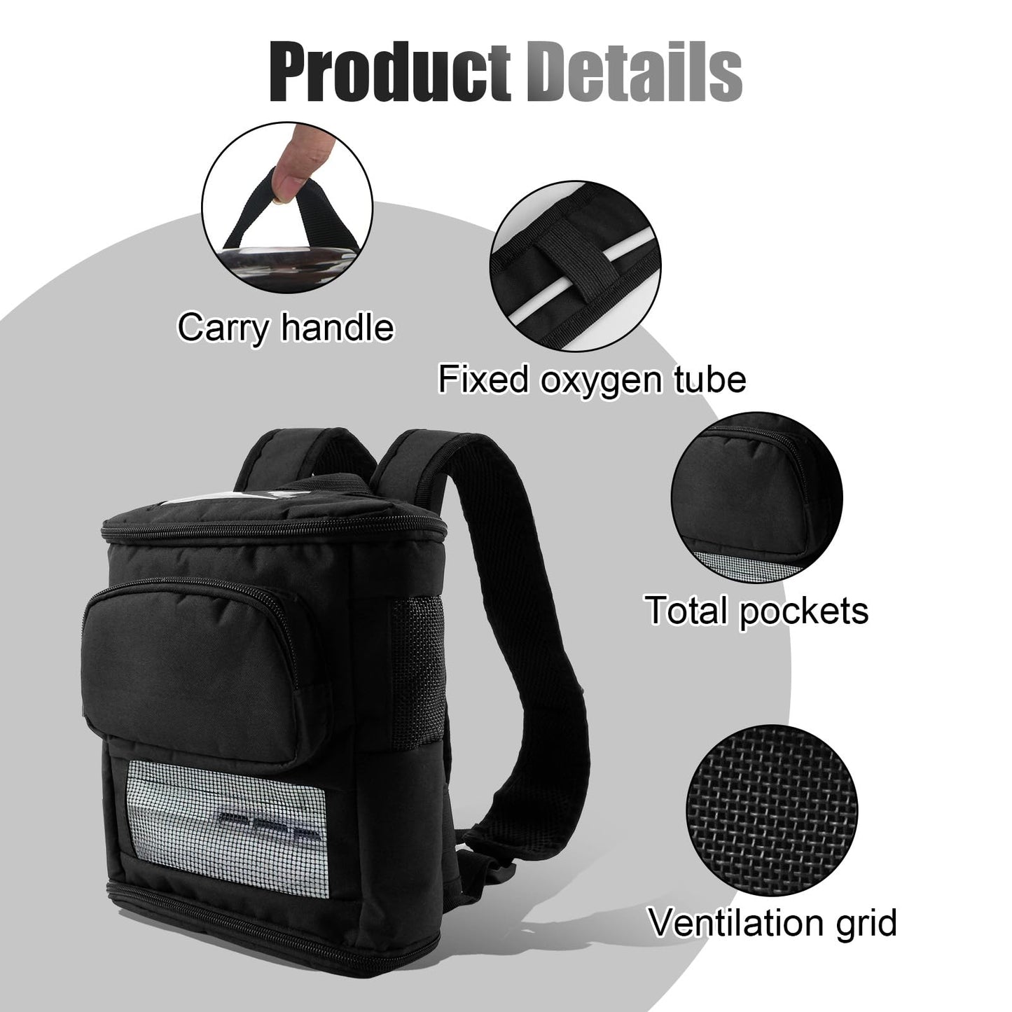 Lightweight Carrier for Inogen One G5 Oxygen Concentrator,Portable Oxygen Backpack with Adjustable Straps,Zippered Bottom for Oxygen Concentrator G5 Accessories,Water Resistant Oxygen Backpack(Black)