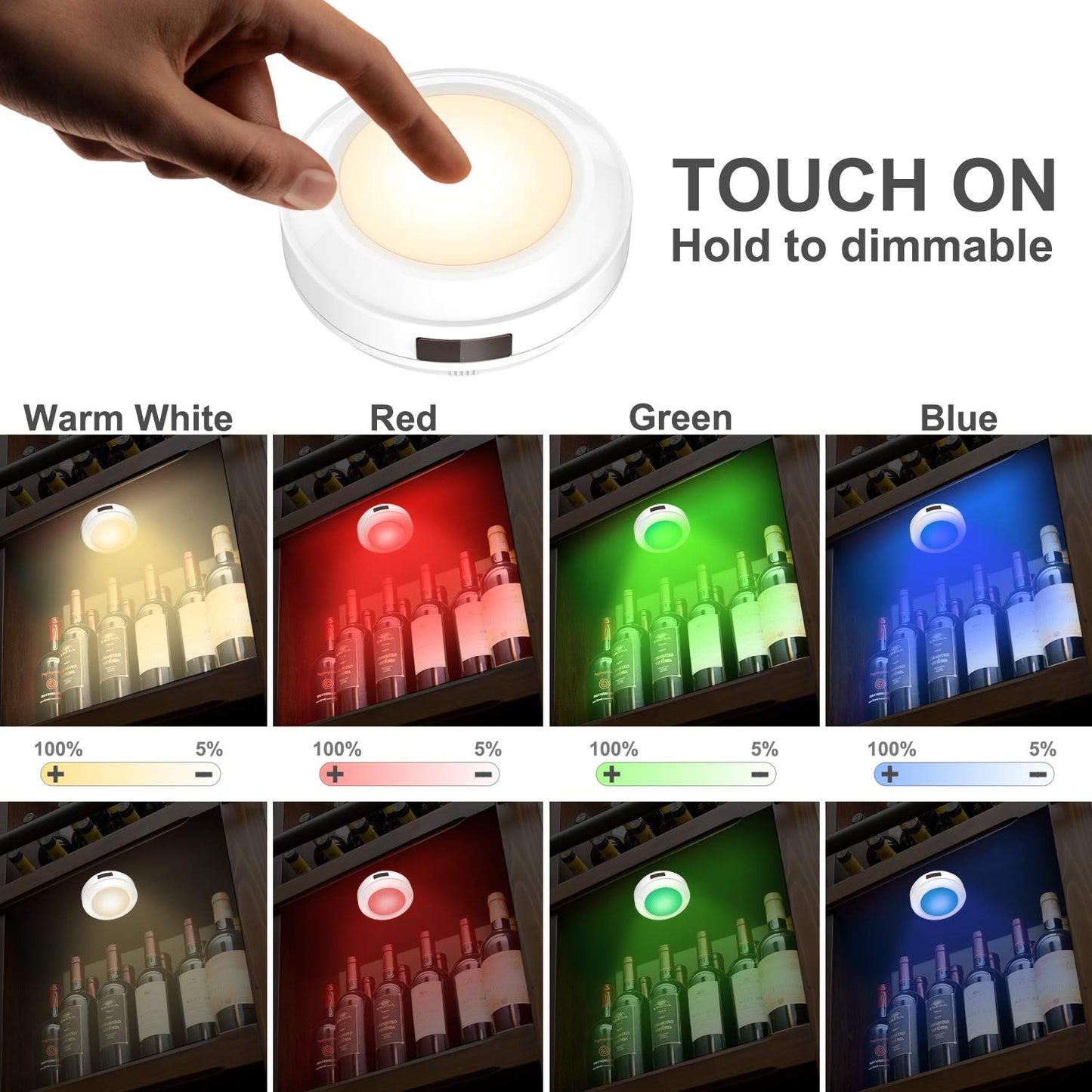 HONWELL LED Puck Lights with Remote, Battery Operated, Dimmable, 3.07 Inch, White, Model 8542000738