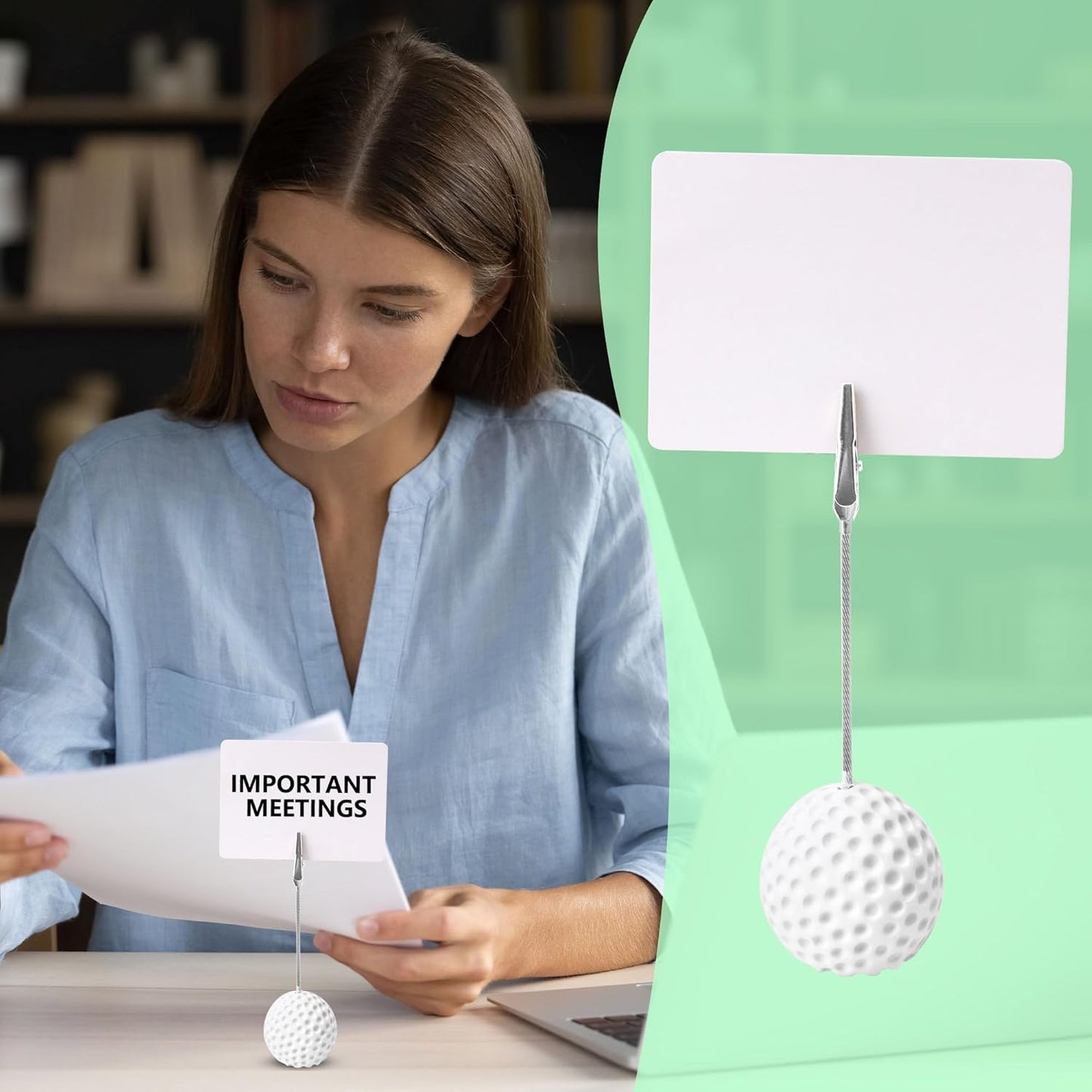 24 Pcs Golf Ball Card Holder Golf Sports Ball Base Memo Clips Stand Note Paper Clips Pictures Display Alligator Clips for Wedding Party Decoration Office Menu